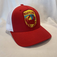 Maryland Crab - Yellow on Red Snapback Trucker Hat Horizon Cap Co 